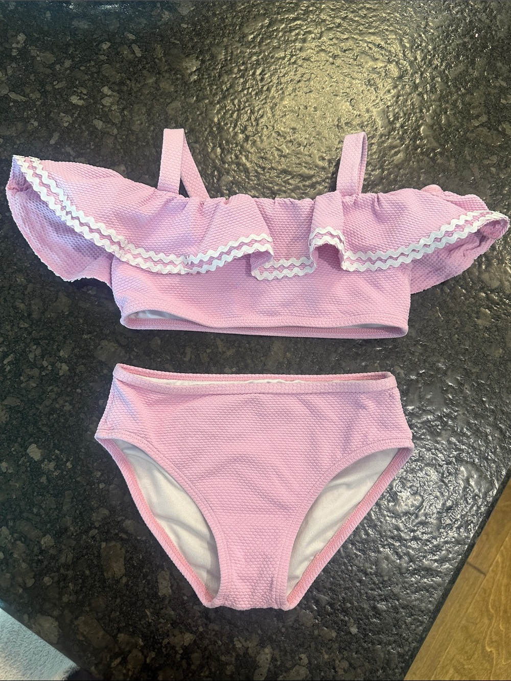 Janie & Jack Pink Recycled Ric Rac Ruffle Off-The-Shoulder Bikini 5T